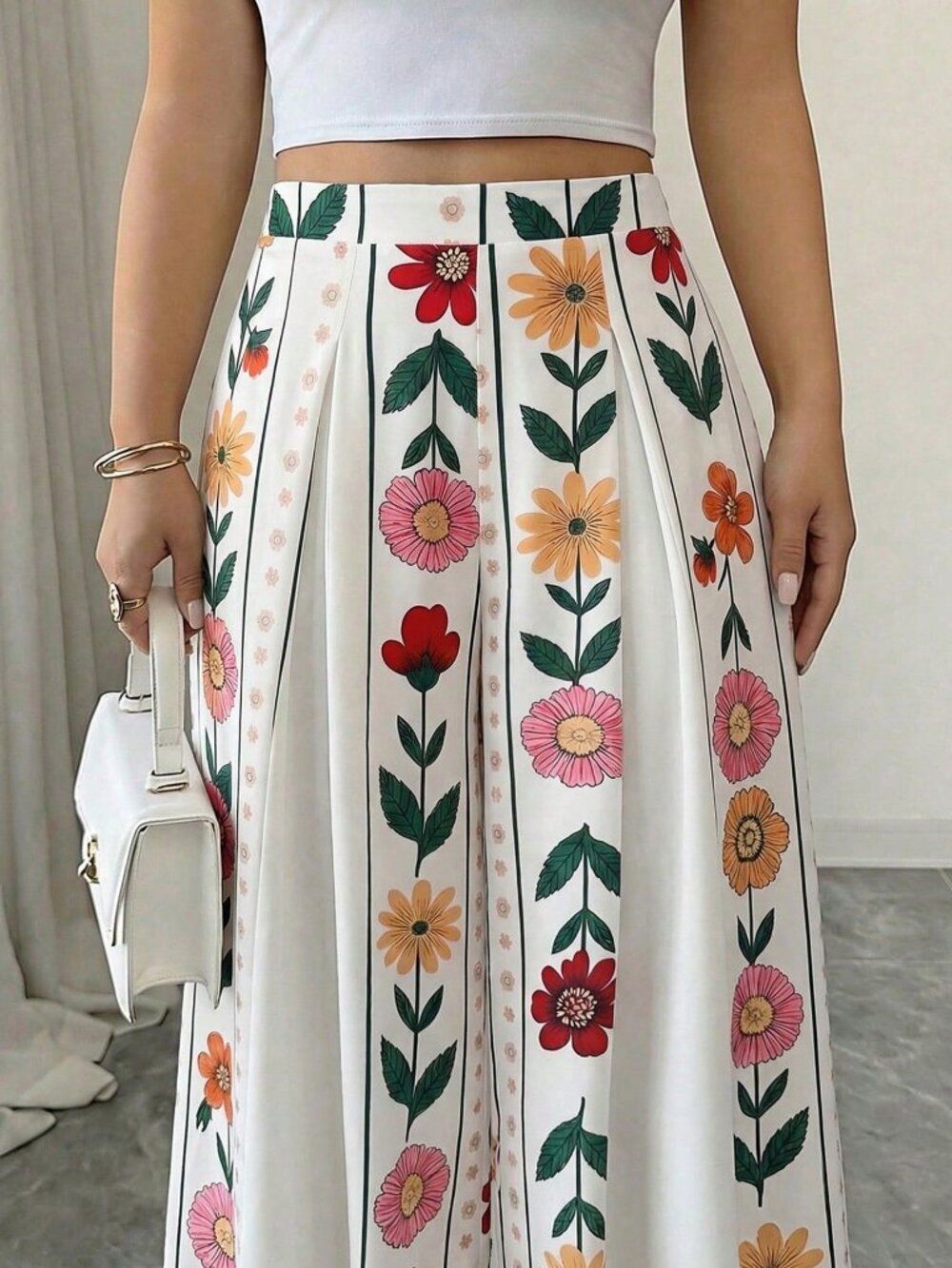 Multicolor Boho Women's Printed Wide Leg Pants - Picture 4 of 4